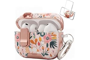 Pouc Skyddsfodral kompatibelt med AirPods Pro 3:e generationen söta blommiga AirPods Pro 3 fodral med lås rosa bär blomskal m