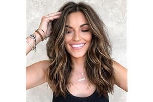 PORSMEER peluca medianas ondulada rubia y marron de pelo natural cabello sinteticas para mujer