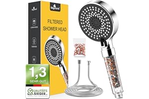 Magichome Pommeau de douche avec 2M Tuyau Filtre Economie Deau, Pommeau Douche Anti Calcaire Haute Pression, Douchette Douche Salle de Bain à Effet Pluie avec 5 Types de Jets, Noir