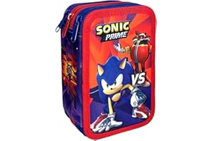 Clondo Estuche para lápices con 3 compartimentos, 44 accesorios escolares, 20 cm, Sonic 24, Estuche para, CLOASTRIE3D