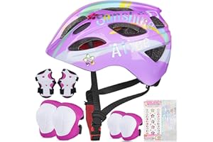EllaSeek Kinder Fahrradhelm Knieschoner Protektoren Set Ellenbogenschützer Handgelenkschoner für 3-8 Jahre Mädchen Helm Skaterhelm mit DIY Aufklebern Für Jungen Skates Rollschuhe Skateboard Fahrrad