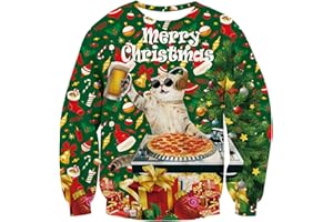 TUONROAD Suéter de Navidad Unisexo Novedad Christmas Impreso Jerséis Cuello Redondo Manga Larga Ugly Xmas Sweater Invierno para Mujer Hombre S-XXL