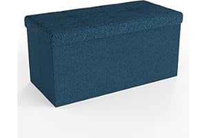 INTIRILIFE Panca pieghevole 76x38x38 cm in OCEAN BLUE - Cubo di seduta con coperchio e vano portaoggetti in tessuto con incavi - Cubo di seduta poggiapiedi richiudibile cassetto portaoggetti sgabello