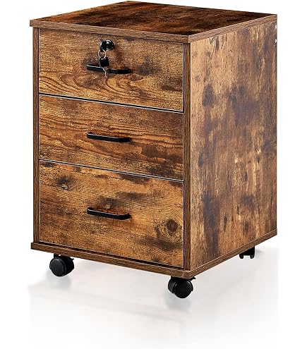 WOLTU Caisson De Bureau à Roulettes 40x40x66cm - Meuble Rangement Dossiers Chêne Clair Et Noir, 2 Compartiments Ouverts + 1 Tiroir