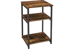 VASAGLE Sofa Side Table, 3-Tier End Table, Bedside Table with Steel Frame, for Living Room, Bedroom, Home Office, Industrial Style, Rustic Brown and Classic Black LET273B01