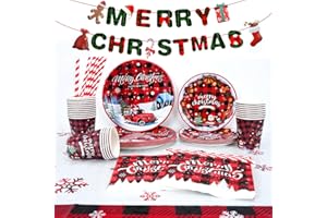 HASUDEI 122PCS Stoviglie per Feste di Natale Stoviglie Carta Set Stoviglie Usa e Getta Feste Natale per 24 Ospiti Servizio per Compleanno Matrimonio