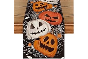 Artoid Mode Ragnatela nera per zucche, lanterna per Halloween, runner da tavolo, stagionale, autunno, cucina, per interni, vacanze, feste, 40 x 140 cm