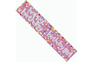 FANCYDRESSCOZ Birthday Girl Party Banner – Pink Glitter Hearts Design – Happy Birthday Decoration – 2.7m Long Celebration Banner, Extra Wide
