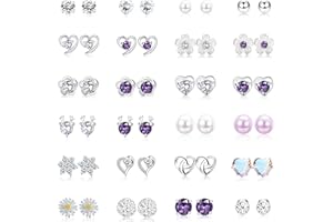MILACOLATO 24 Pary 925 Zestaw kolczyków wkrętów Czysty Cyrkon Sztyfty do uszu Koraliki Kryształowe W Kształcie Serca Kwiaty Biżuteria dla dziewcząt