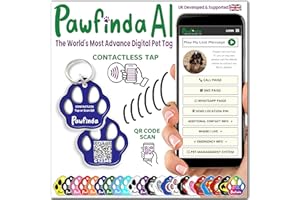 PAWFINDA AI – Next Generation AI Digital Pet Tag. Personalised Cat Dog Pet Engraved ID Tag with CONTACTLESS NFC, QR Code Technology and PawVoice AI. Developed & Fully Supported in The UK