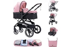 ALYIKOU trio passeggino neonati in offerta fino 25 kg,Carrozzina reversibile fronte mamma e strada, Pieghevole，Con borsa mamma, portabicchieri, copertura antipioggia，nero