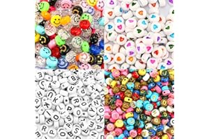 FOREDOO Set di 700 perline colorate con lettere dell'alfabeto sorridenti per braccialetti e girocollo, perline rotonde fai da te per artigianato e creazione di gioielli