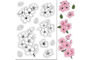 CRASPIRE Timbri in Gomma Trasparente con Fiori di Ciliegio Ramo di Fiori Foglie Primavera Vintage Riutilizzabili Trasparenti in Silicone per Timbri Fai da Te Scrapbooking Journaling Creazione