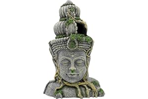 MUYIRTED Decoraciones De Pecera Grande Buda Acuario Ornamentos Cueva, Verde Musgo Planta Cubierta Piedra Decoración Escondite Pescado, 27.5x18x10cm