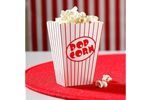 SHATCHI Lot popcorn en papier anniversaire, théâtre, soirées cinéma, carnavals, boîtes alimentaires en vrac, 10 pièces/40 pièces/80 pièces/200 pièces, Rayures rouges et blanches, 40pcs