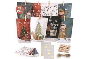 HYGGARTN Adventskalender zum Befüllen - DIY Adventskalender selber befüllen mit 28 Kraftpapiertüten, Doppelseitig bedrucktes Motiv - Geschenktüten zum Basteln Verschenken Weihnachten & Advent Kinder Erwachsene