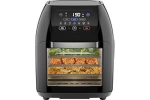 ‎CHEFMAN Chefman Multifunktionale Digitale Heißluftfritteuse + Rotisserie, Dörrautomat, Konvektion, 17 Touchscreen-Voreinstellungen, XL 10L Familiengröße, Automatische Abschaltung, Großes Sichtfenster, Schwarz