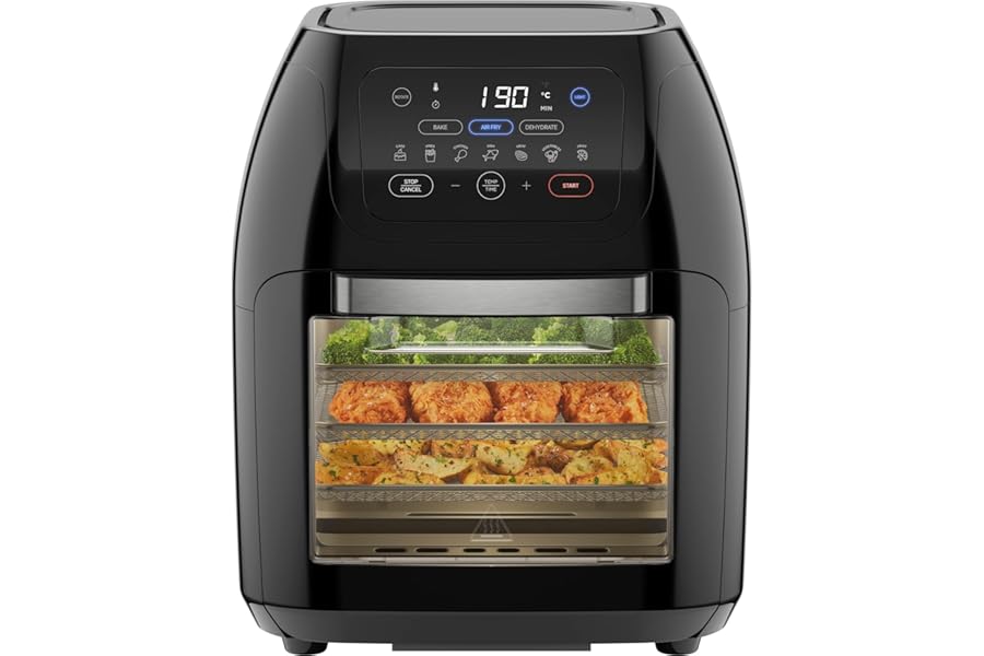 Chefman Multifunctional Digital Fryer, Rotiser, Dehydrator, Convection Oven, 17 Touch-Screen Presets, Frying, Roasting, Automatic Shutdown, Family Size XL 10 L, Black