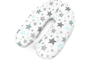 Amilian Cuscino per allattamento XXL – Cuscino per gravidanza per dormire – Cuscino per dormire sul fianco – Cuscino per bambini con stelline grigio
