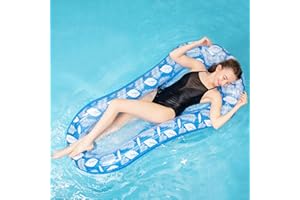 YIHELU Hamaca Flotante Piscina Colchoneta de Agua para Adultos Inflable Tumbona Hinchable Flotador con Eposacabezas y Red