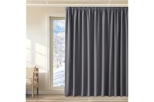 KGORGE Extra Breite Vorhänge 300 cm Breit Wohnzimmer 1er Set 240 x 300 cm(HxB) Grau Thermovorhang Kräuselband Verdunklungsvorhänge für Schiene Thermogardinen Blickdicht Gardinen