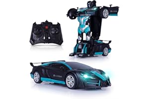 Silvergear® Auto Telecomandata Trasformabile | 2-in-1 Auto e Robot | Derapate a 360°, Effetti Luminosi e Sonori | Telecomando Fino a 50 Metri | Trasformazione con Un Solo Pulsante