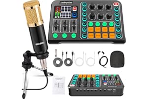 Xisono Podcast Equipment Bundle,Condenser Microphone Bundle with Tripod Stand and Audio Mixer/studio equipment/podcast microphone for Streaming Broadcast,Gaming,Recording,Singing,Tiktok,YouTube