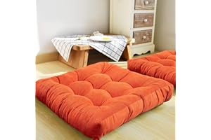 HIGOGOGO Floor Pillow, Square Meditation Pillow for Seating on Floor Solid Thick Tufted Seat Cushion Meditation Cushion for Yoga Living Room Sofa Balcony Outdoor（Orange,55x55cm）