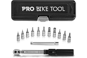 PRO BIKE TOOL Bicycle Motorcycle Torque Wrench 1/4" Drive with Ratchet and Extension Measuring Range 2-20Nm Precision Tool Including Hex Hex Wrench and Torx Bits for Road Bike,