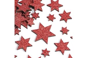 GEBETTER 36pz Stelle Rosse in Legno Decorative Natale Stelline Coriandoli Glitterati Decorazioni Natalizie Tavolo Natale Feste
