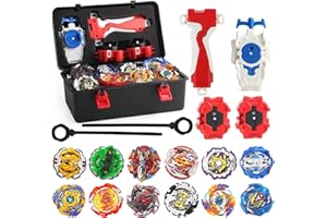 3T6B 12Pcs Bley Peonzas de Batalla con Lanzador y Casilla Portátil Niños Juguetes, Gyro Spinners de Metal Fusion 4D Burst Turbo y Launchers Blade Set, Niños Navidad Cumpleaños Regalo de Año Nuevo