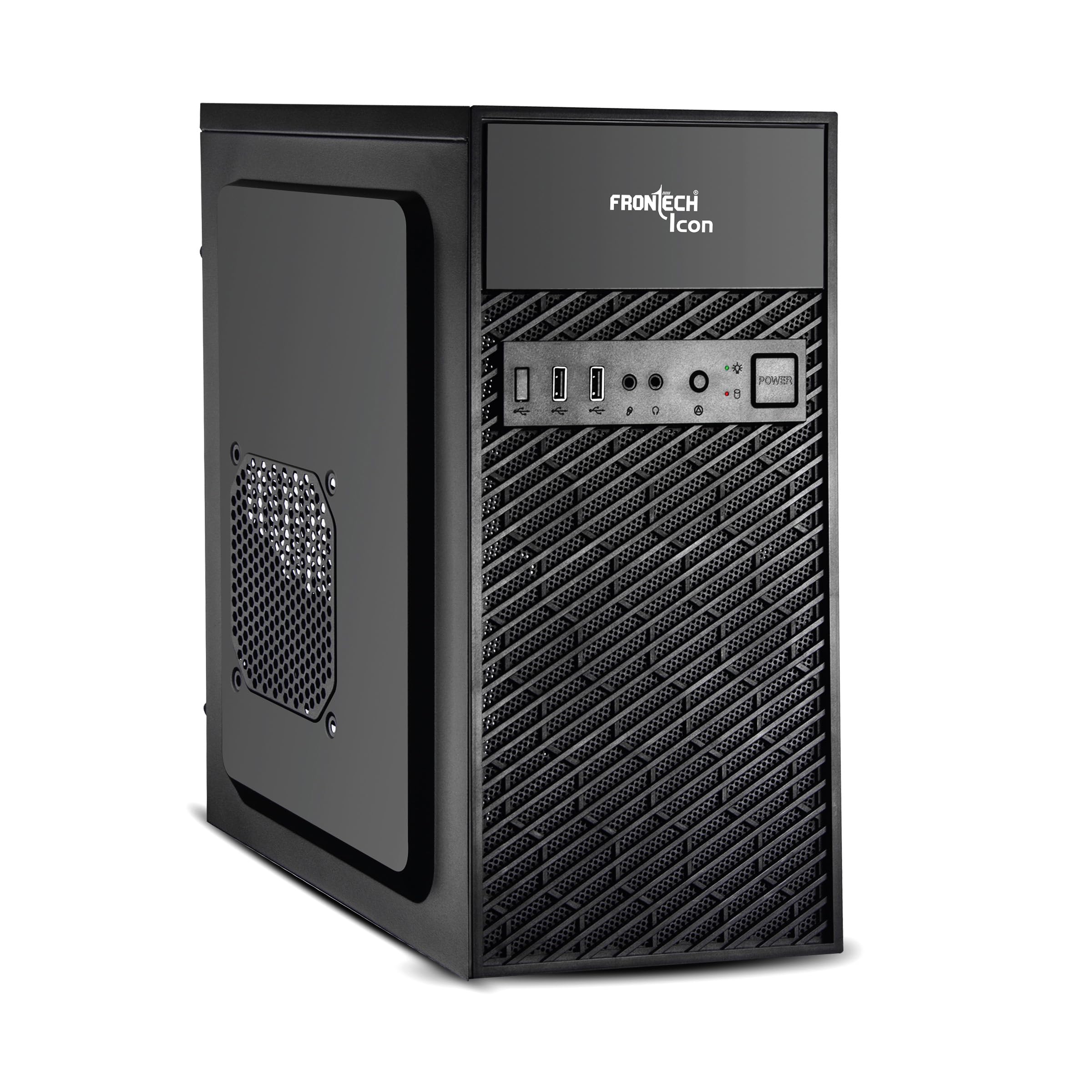 FRONTECH ICON Silver Series Cabinet/Computer Case with HD Audio | ATX/Mini ATX Compatible | 2 Front USB - 2.0| Front Audio| Ideal for Home/Office (FT-4371, Black)