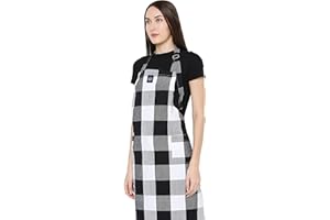 ENCASA XO Encasa Homes Adjustable Kitchen Cotton Apron With Pockets & Towel Holder Of Size 68x85 cm (Buffalo Black Checks) for Men & Women Chefs For Cooking & Baking in Home, Restaurants & Barbeque