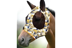 Harrison Howard Super Comfort Stretchy Fly Mask Large Eye Space with UV Protection Soft on Skin with Breathability Blaugelb L
