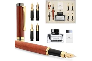 Wordsworth & Black Fountain Pen Gift Set, Inclut flacon d'encre, 6 cartouches d'encre, convertisseur de recharge, 4 plumes de rechange, bambou de luxe, journaling, calligraphie [Bois de rose]