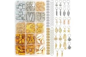 VODUNS 220PCS Bijoux Cheveux 15 Différents Styles Petits Bagues Perle Cheveux Tresse Africaine Anneaux de Cheveux Dreadlocks à la Mode en Métal pour Décoration Cheveux Hommes Femmes Soirée (Or et Argent)