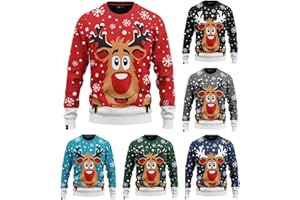 QIXIU Weihnachtspullover Herren Damen Rentier Ugly Christmas Sweater Lustig Weihnachtspulli Pullover 3D Weihnachts Pullover für Männer Lustige Sweatshirts Christmas Xmas Paarkleidung