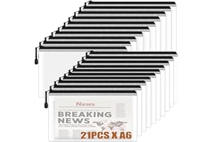 VEUWOLM 21 Pezzi Borse di File A6, Sacchetto di Zip Impermeabile Mesh, Sacchetto del Documento Trasparenti, A6 Busta Plastica con Cerniera per Documenti, Ricevute, Materiale Scolastico, Accessori da Viaggio
