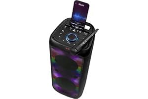 Intempo EE7515BLKSTKEU7 Bluetooth Karaoke Speaker - Party Stereo Speaker With Wired Microphone, Colour LED Changing Lights, Built-In Phone Stand, Wireless Range Up To 25m, Easy To Use Control Panel
