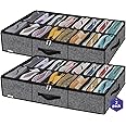 Onlyeasy Sturdy Under Bed Shoe Storage Organizer with Handles and Clear Window Fit 16 to 32 Pairs, Premium Foldable Shoes Container Box for Closet, 37.7x 23.6x 5.9 inch, Cotton-like Black, MXBUBS16P2