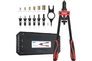 AUTOUTLET 14" Rivettatrice Professionale a Doppia Impugnatura Kit Pistola a Rivetti con 6pz Mandrini Metrici Intercambiabili e 150pz Rivetti Dadi Filettati M3 M4 M5 M6 M8 M10