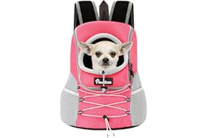 Pawaboo Mochila del Perros, Mochila Portadora de Mascotas con Abertura con Cordón Retráctil, Bolsa de Viaje para Mascotas Bien Ventilado para Gatos Perros Pequeños Medianos, Talla S, Rosa