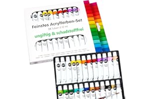 perfect ideaz Kit di Colore Acrilico colorato con 24 Tubi da 12 ml, con Pennello, 22 Diversi Colori da Pittura creativi, Elevata Percentuale di pigmenti, Altamente Coprente & ad Asciugatura Rapida