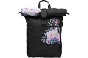 Ela Mo Rucksack Damen - Rolltop schön u. durchdacht - Laptop Rucksäcke für Frauen - Anti Diebstahl Tasche für Schule, Uni, Business (Beauty in Darkness)