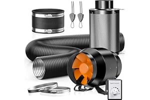 Hon&Guan Abluftset 100mm, Rohrventilator 100mm mit Drehzahlregler, Aktivkohlefilter Grow, Gummikupplung, Rohr Schlauchschellen Set Belüftungssystem für Growzelt Hydroponik Lüftung Growbox 3D Drucker