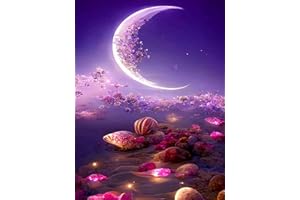 PUEDNO 5D Diamond Painting Kit, DIY Diamond Arts Painting Kits, Purple Moon Full Drill Diamond Art Painting Kits, 30 x 40 cm