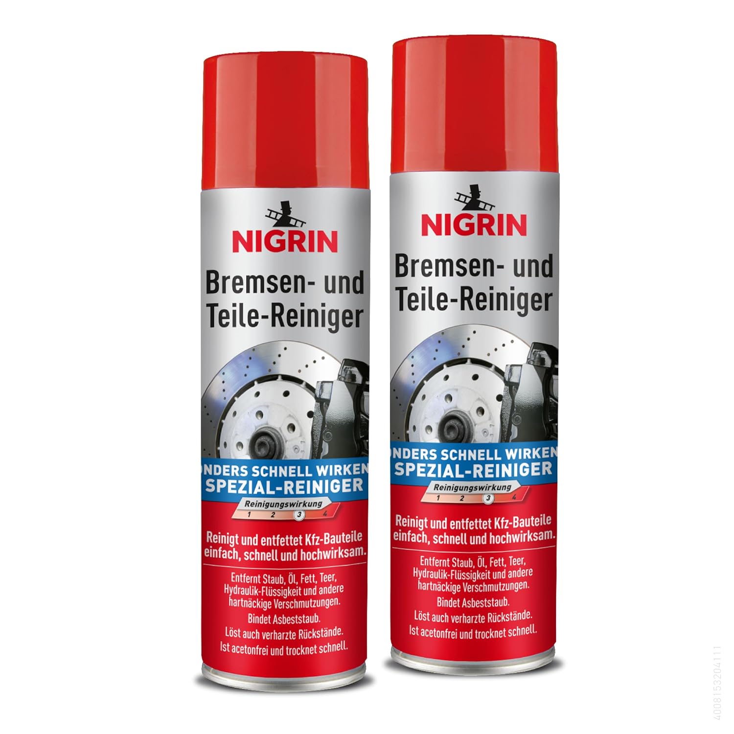NIGRIN Bremsenreiniger, Motor-Teilereiniger, zur Entfettung von Bremsen-, Motor- und Maschinenteilen, 2er-Pack 500 ml Sprühdose