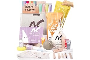 Arlye Crafts Töpferset für Zuhause ohne Brennen – 2 kg lufttrocknender Ton mit Acrylfarben Set, Werkzeug & Anleitung – DIY Keramik Bastelset für Anfänger, Kinder & Erwachsene Geschenk