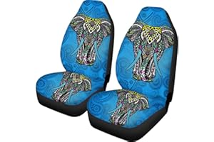 Woisttop Vordersitzbezüge, Motiv: ethnische Mandala-Elefanten, 2 Stück, komplettes Zubehör für Auto, LKW, SUV, Van,
