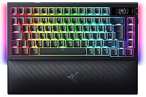 Razer BlackWidow V4 Pro 75% - Tastiera da gioco wireless sostituibile a caldo - Display OLED (ghiera dei comandi, 4K Hz e connettività Bluetooth, poggiapolsi magnetico) Layout US ISO | Nero